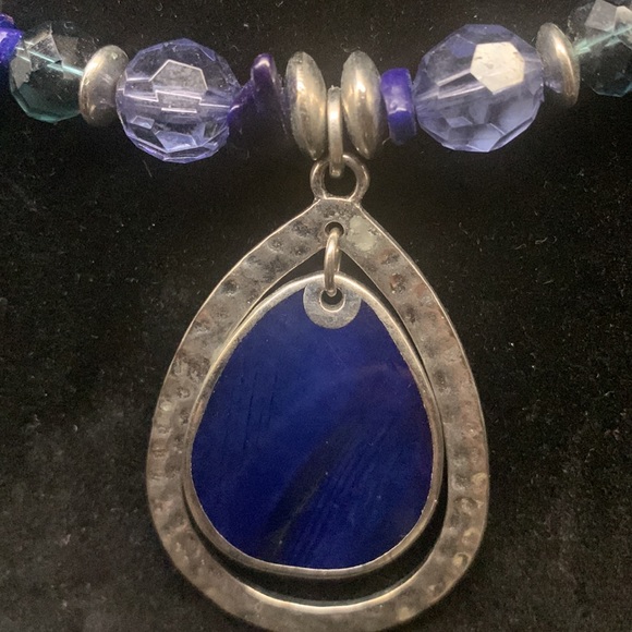 * - VINTAGE BLUE & SILVER GLASS/STONE CHOKER 16in - Picture 2 of 4